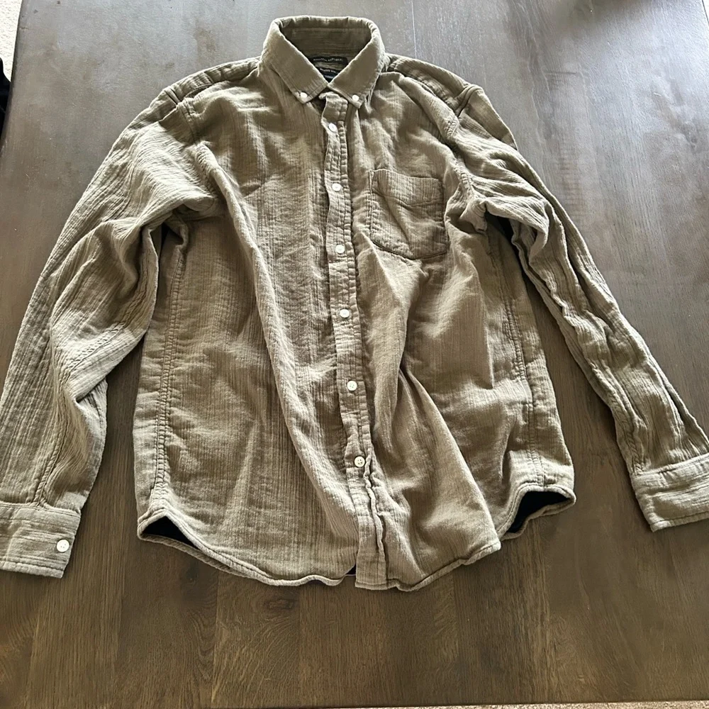 Banana Republic olive green untucked slim fit cotton lined casual button down